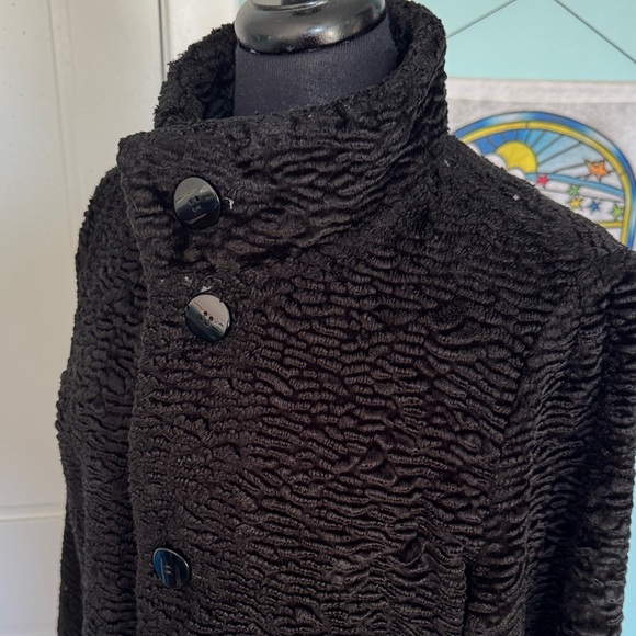 Retro 1950s Black Textured Coat L - Picture 2 of 8